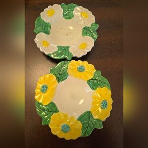 Vtg. Porcelain Handpainted In Japan Majolica Salt Wells (2) 4"